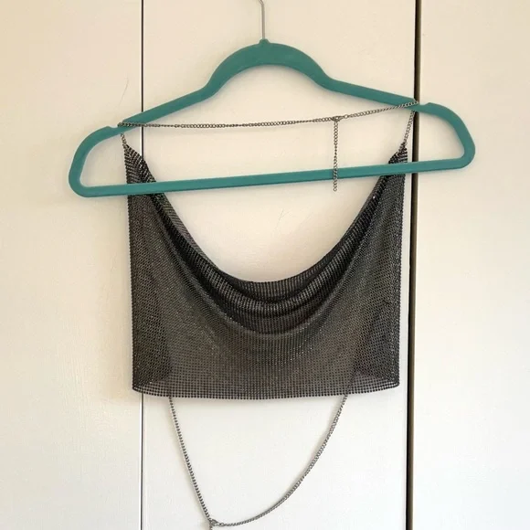 Rainbow Multicolor Chainmail Cowl Neck Crop Top Size Small - Picture 9 of 13